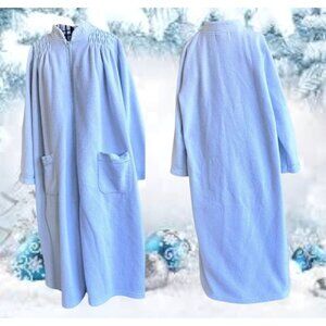 Miss Elaine Maxi Robe PL Petite Large Blue Fleece Zip Embroidered Flower…